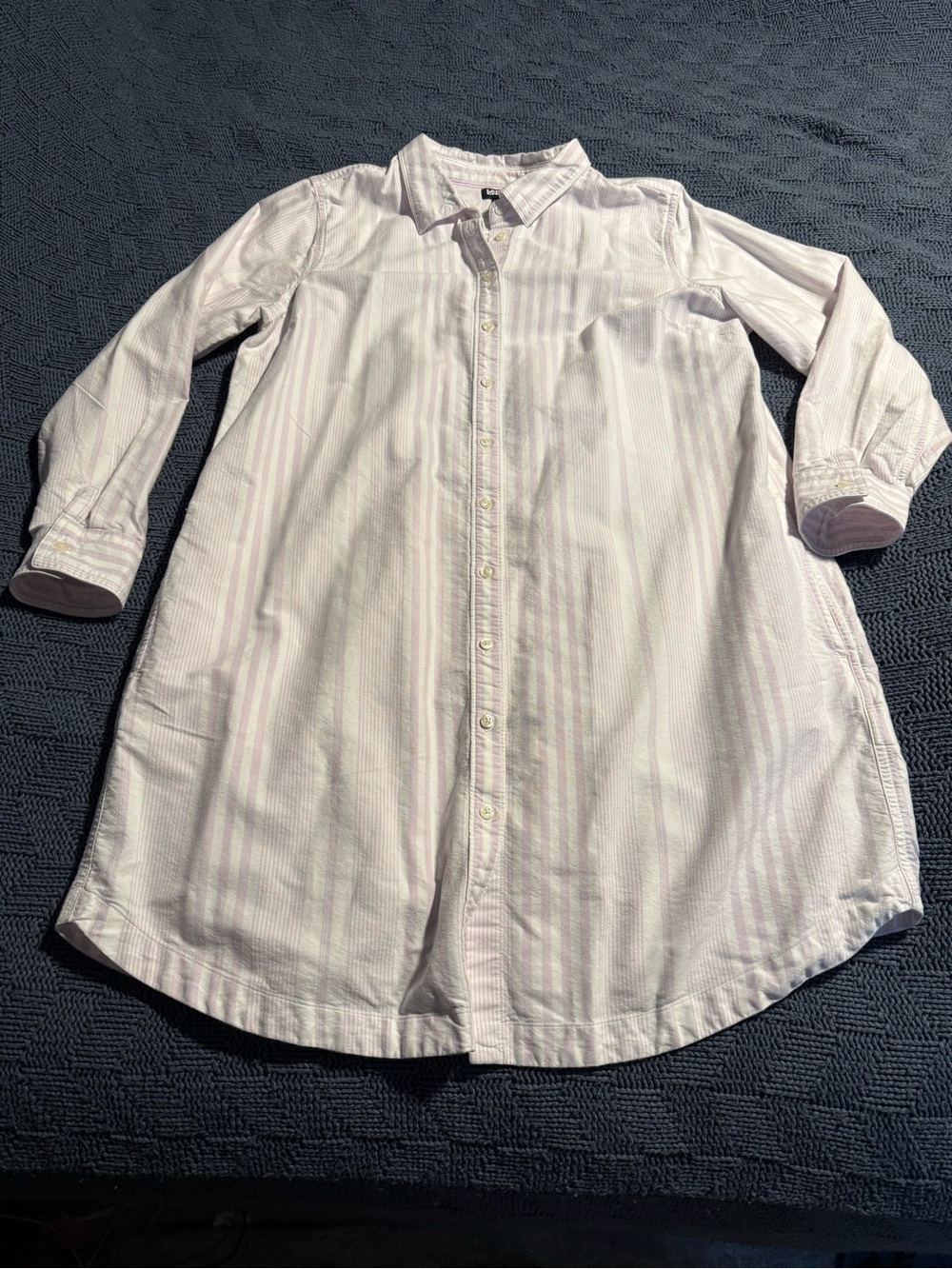 Lands' End Oxford Light Lavender & White Stripe Button-Down Shirt Dress